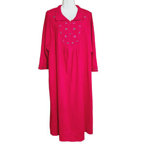 Vanity Fair Vintage Velour Embroidery detail Ruby Red Robe, House Dress, XL